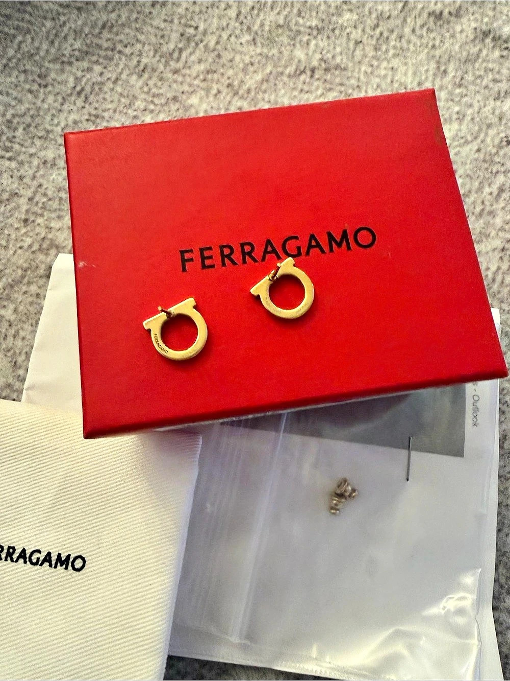 Salvatore Ferragamo Gancini Stud Earrings Gold